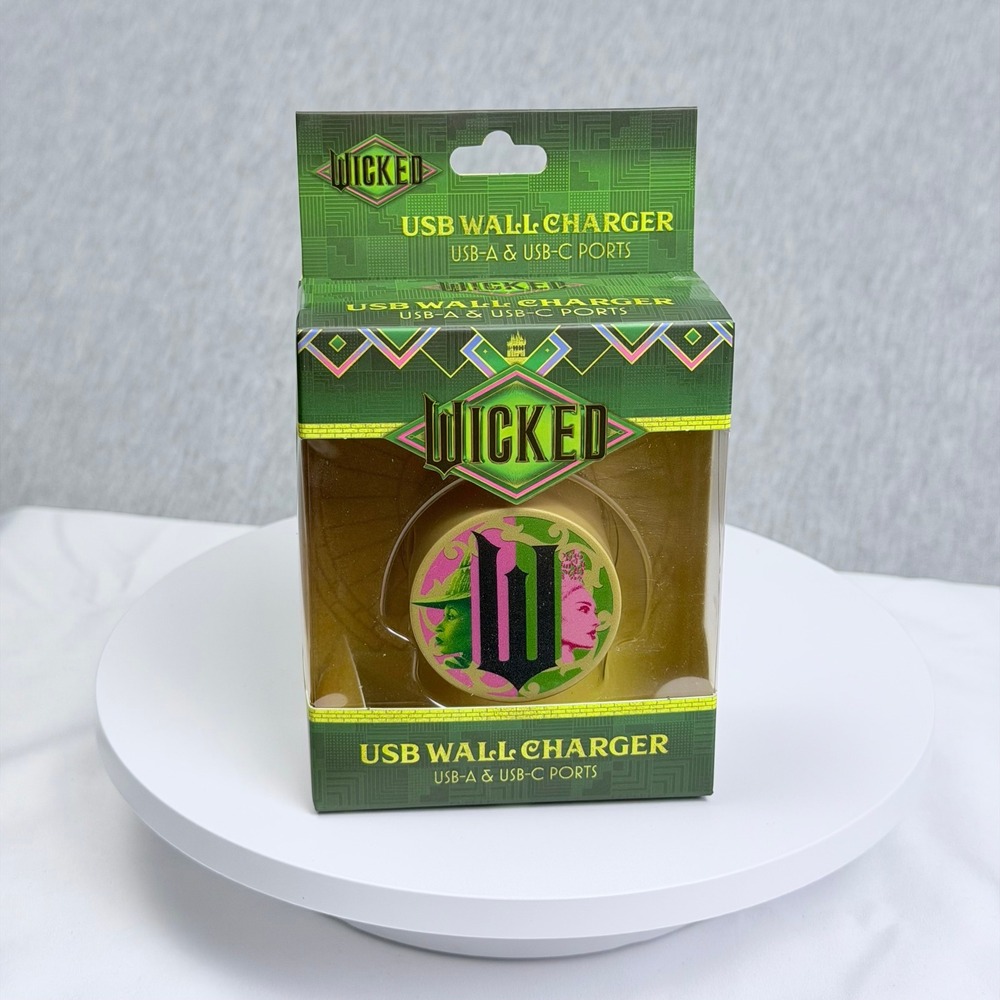 Wicked Movie USB Wall Charger Gold Dual Port USB-A USB-C Folding Plug 5W 1A